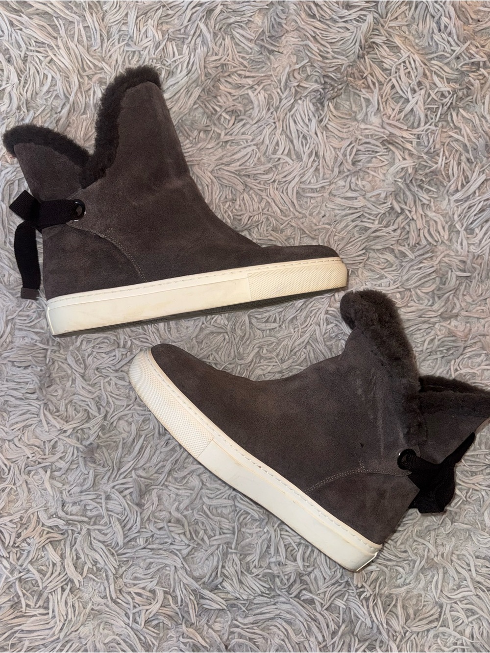M.Gemi Gia Shearling Suede Foldover Sneaker Boots Gray 38.5 US 8
